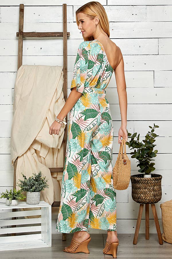 One Shoulder Floral Wide Leg Jumpsuit 5046IMJ-A
