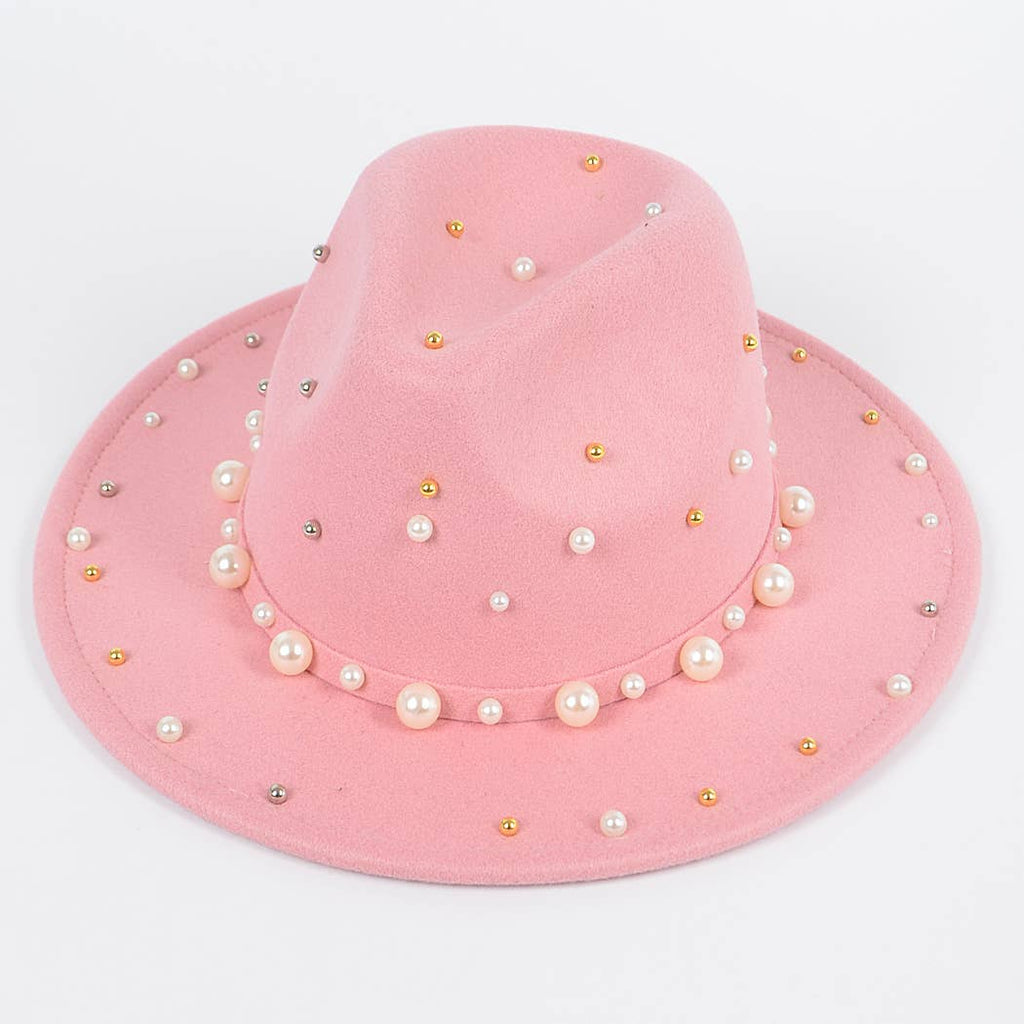 Fedora Hat W/pearls And Metal