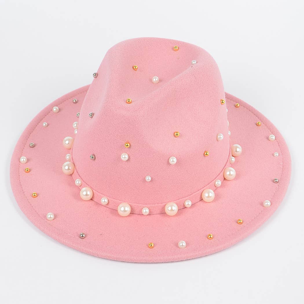 Fedora Hat W/pearls And Metal