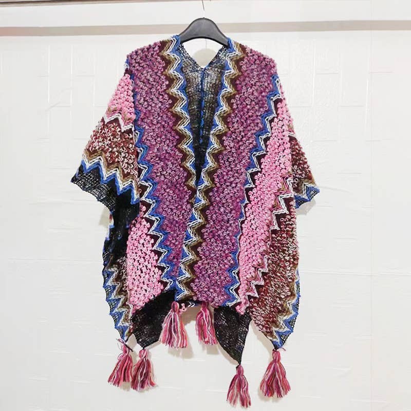 Western Colorful Pop stripe Crochet Cardigan kimono shawl