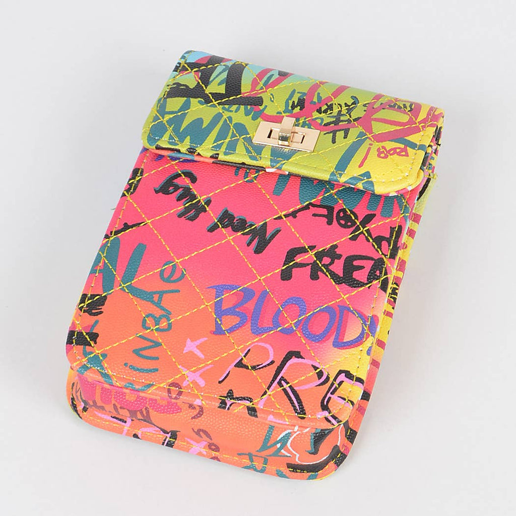 Quilted Multi Graffiti Cellphone Bag