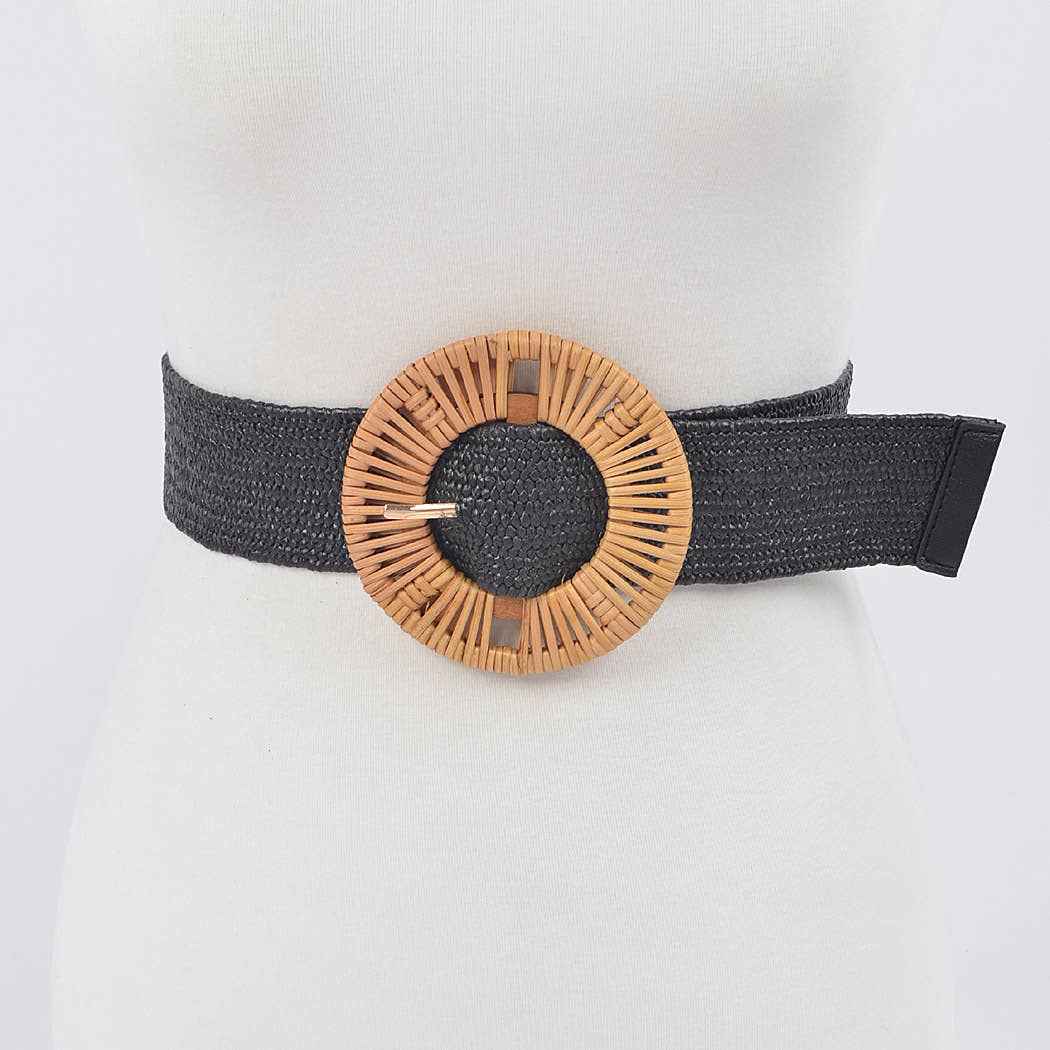 Handmade Bamboo Buckle Plus Size Stretch Straw Belt