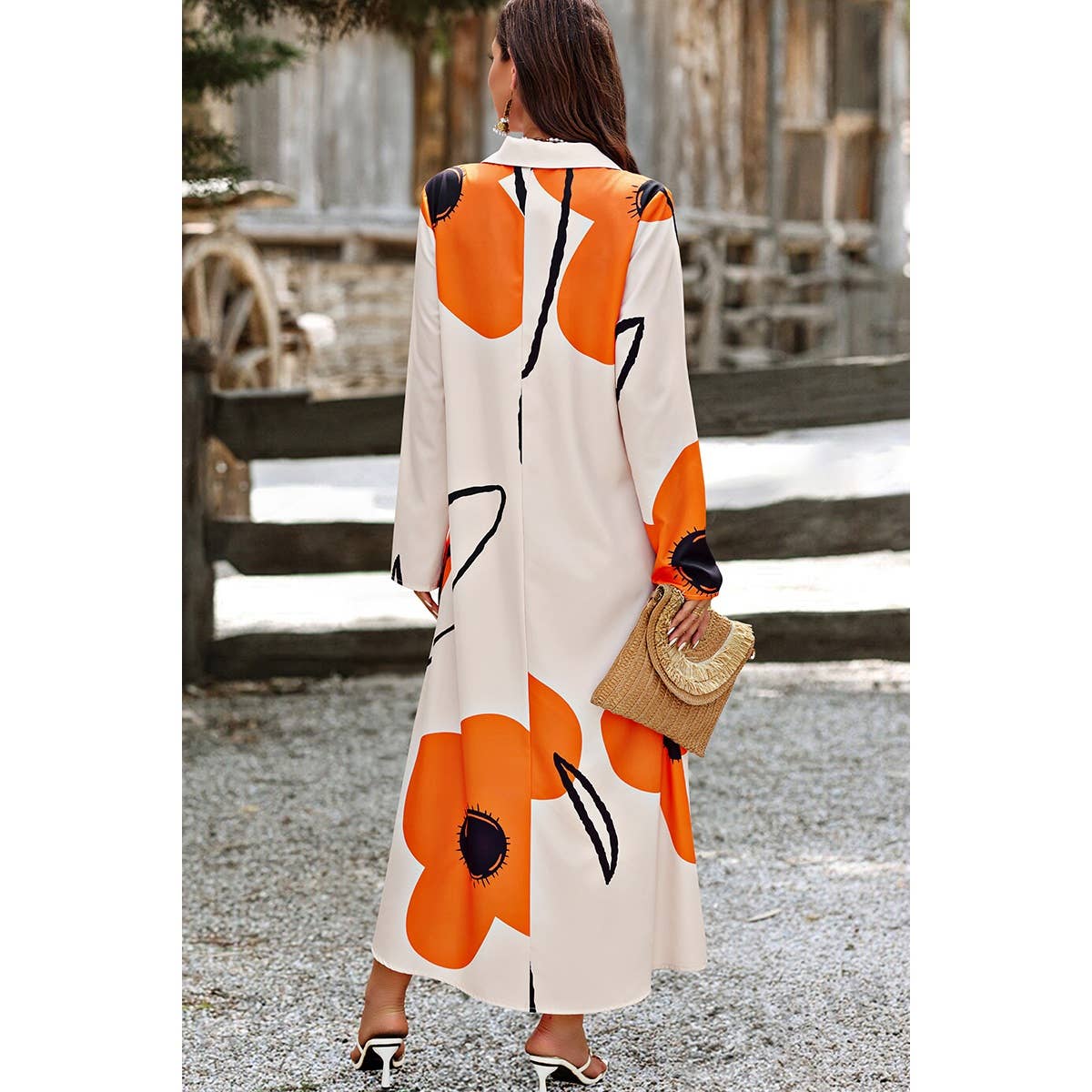 A Line Button Down Floral Print Loose Fit Dress