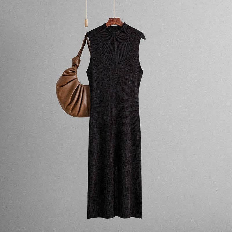 Solid Color Slim Stretch Knit Sleeveless Dress