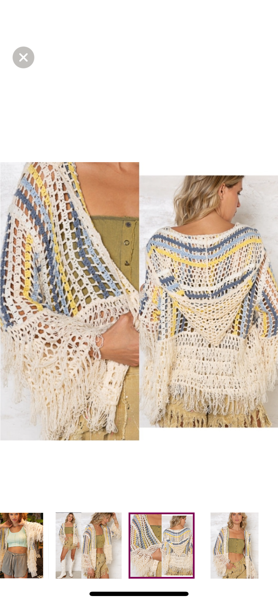 POL Hooded Multicolor Crochet Loop Knit Fringe Cardigan