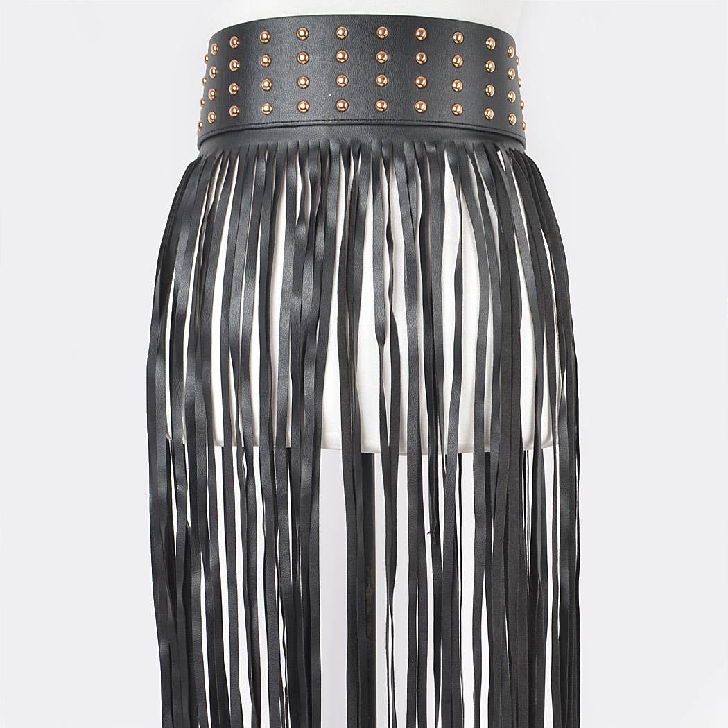Faux Leather Metal Studded Fringe Belt
