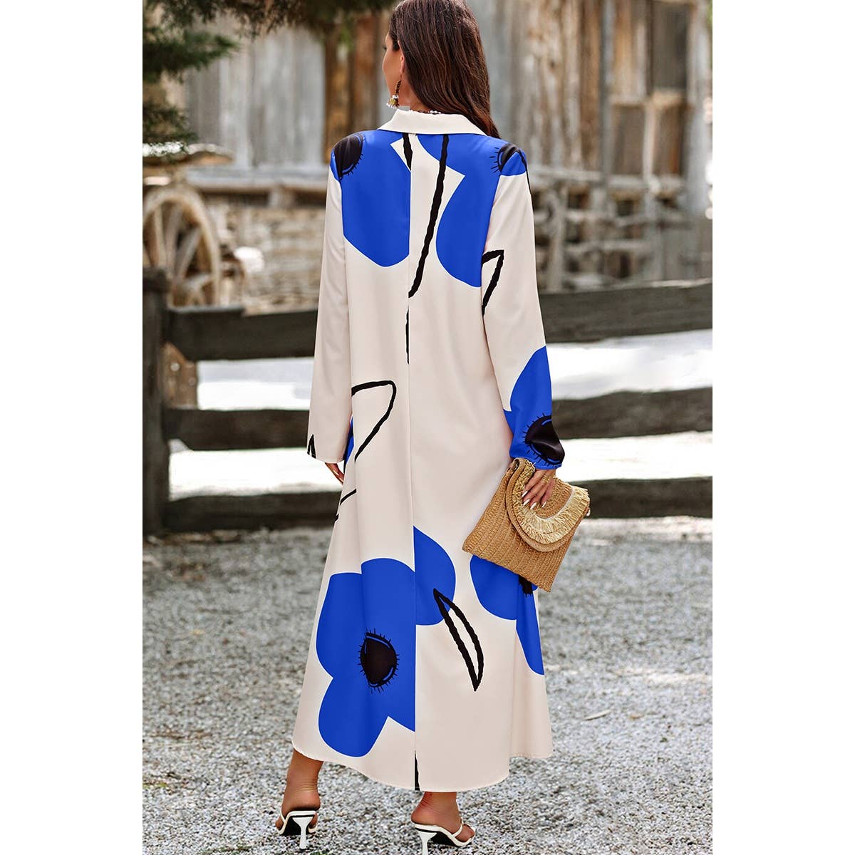 A Line Button Down Floral Print Loose Fit Dress