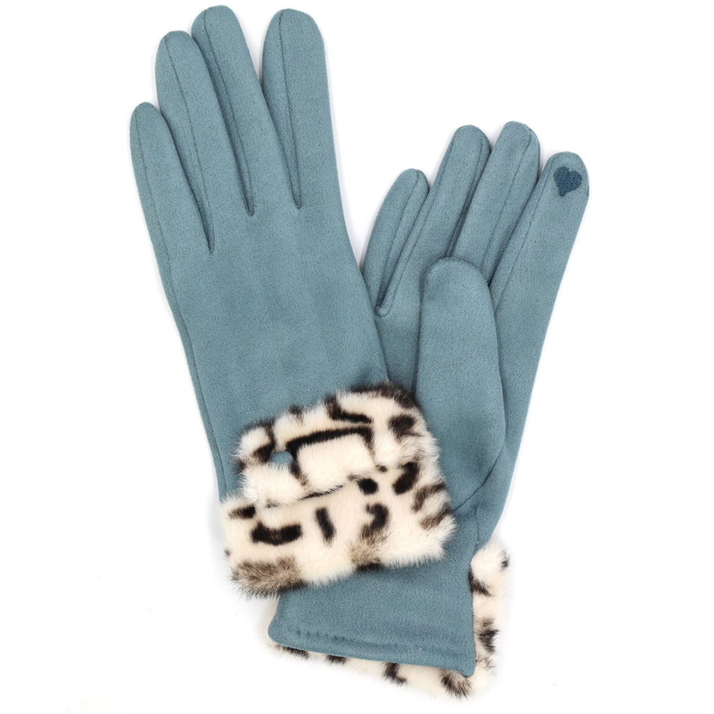 Leopard Faux Fur Cuff Smart Touch Winter Gloves