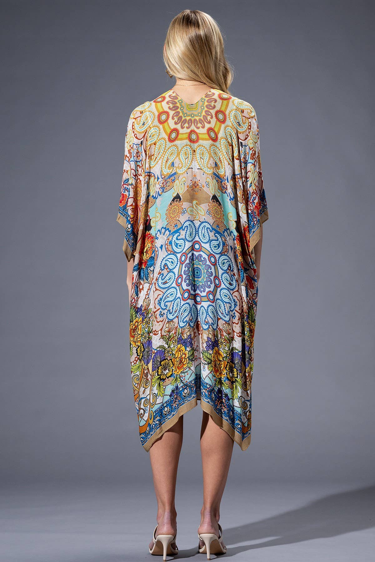 Gold Blue Mandala Viscose Kimono