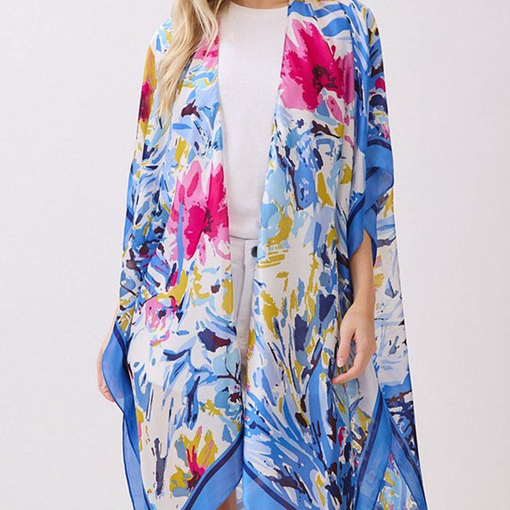 Abstract Floral Print Silky Feel Kimono