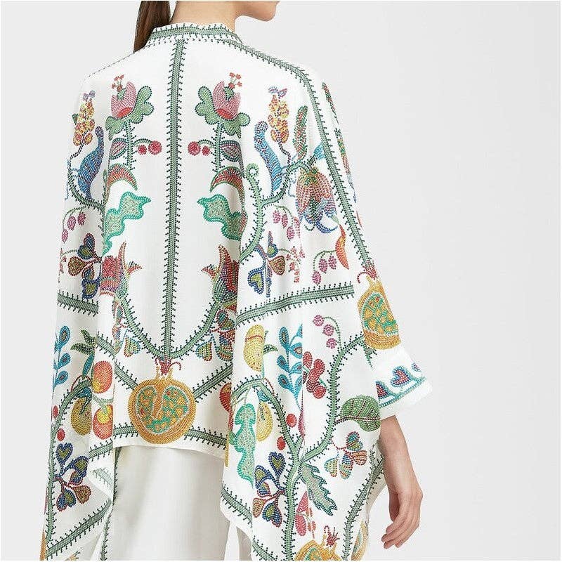 Printed Stand Collar Irregular Top And Pants Set