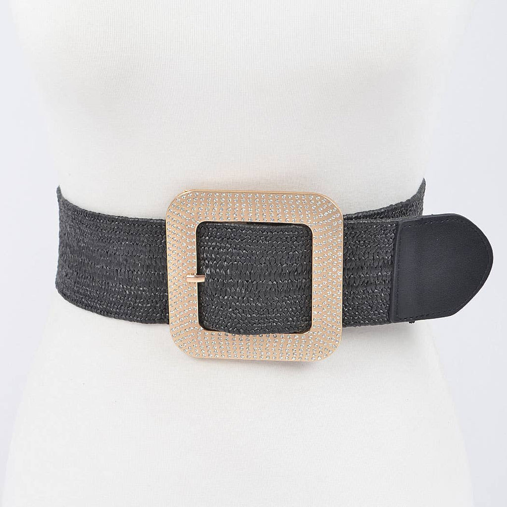 Metal Buckle Plus Size Stretch Straw Belt