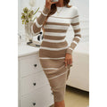 Stripe Knit Colorblock Pullover Midi Sweater Dress