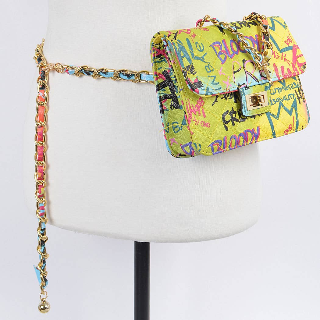 Graffiti Quilted Bag W/chain Belt