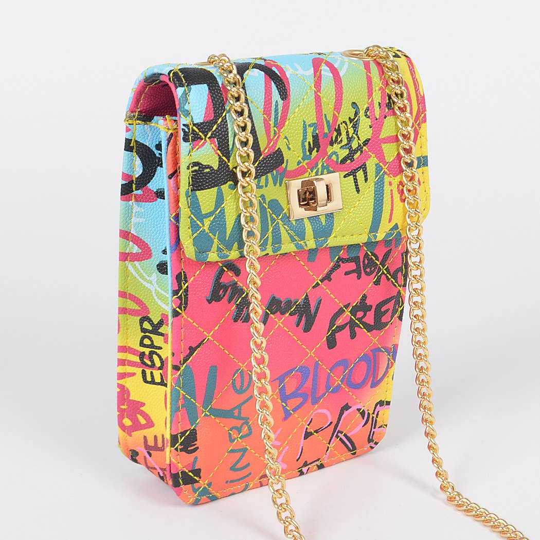 Quilted Multi Graffiti Cellphone Bag