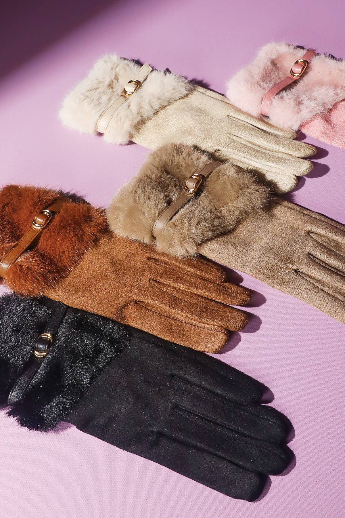 Faux Fur Smart Touch Gloves with Strap Cuff