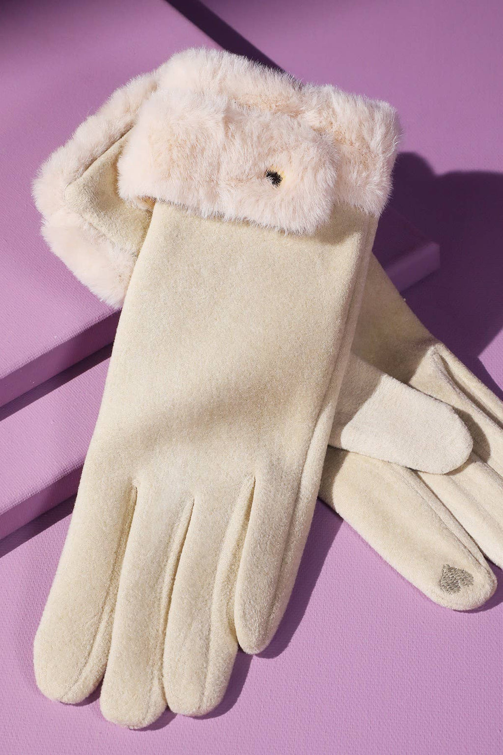 Double Faux Fur Cuff Smart Touch Gloves