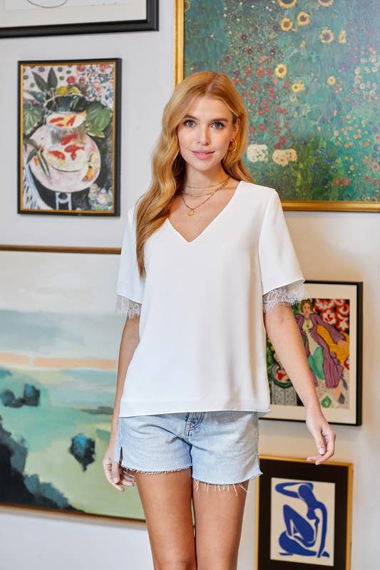 Chic Short Sleeve Lace Blouse 5016IMT