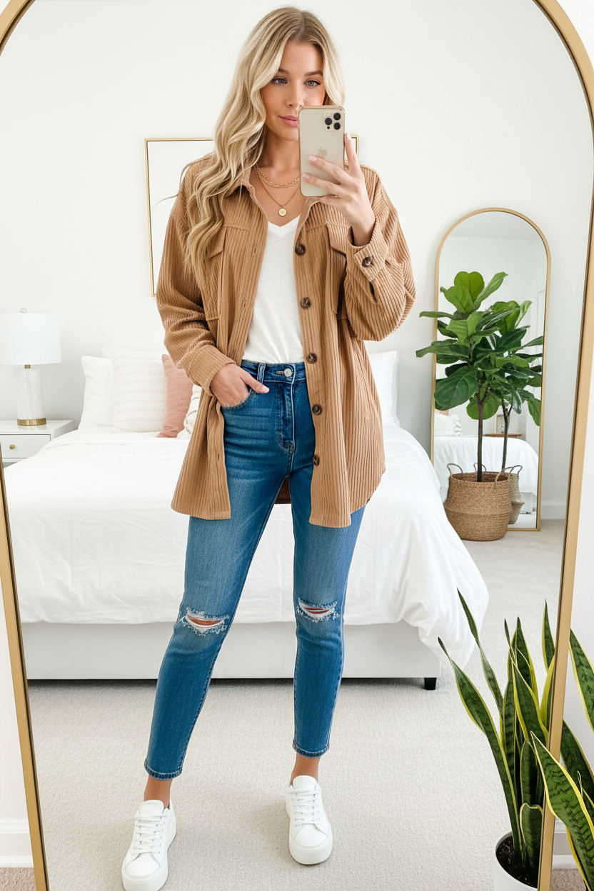 Corduroy Oversized Jacket with Pockets