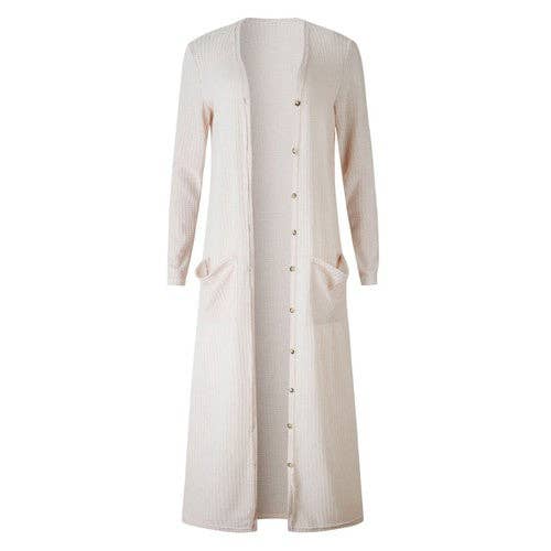 Solid Button Down Front Pocket Knitted Long Cardigan