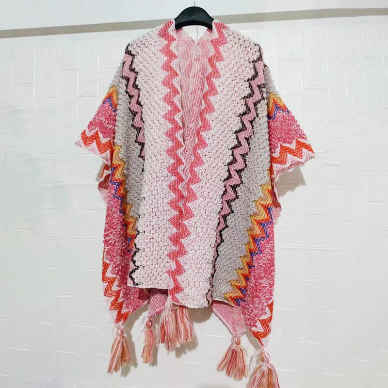 Western Colorful Pop stripe Crochet Cardigan kimono shawl