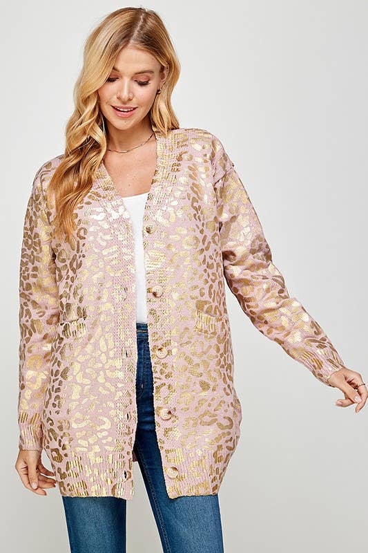 Golden Foil Animal Print Women's Cardigan 5189ICD
