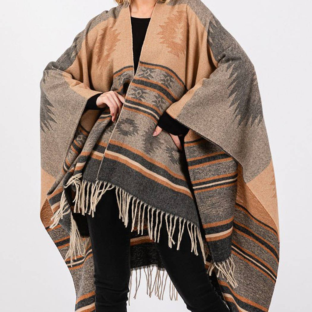 Aztec Pattern Fringe Ruana