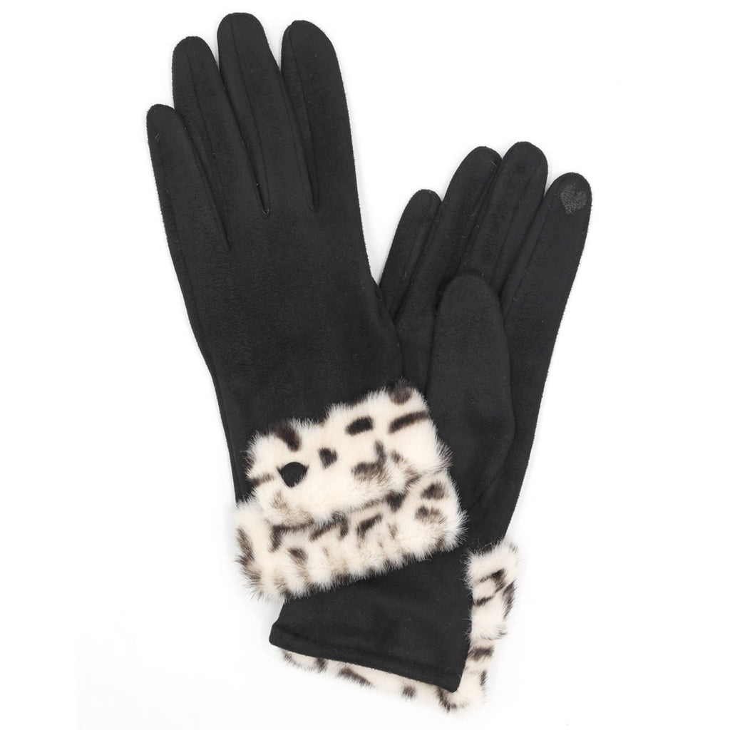 Leopard Faux Fur Cuff Smart Touch Winter Gloves