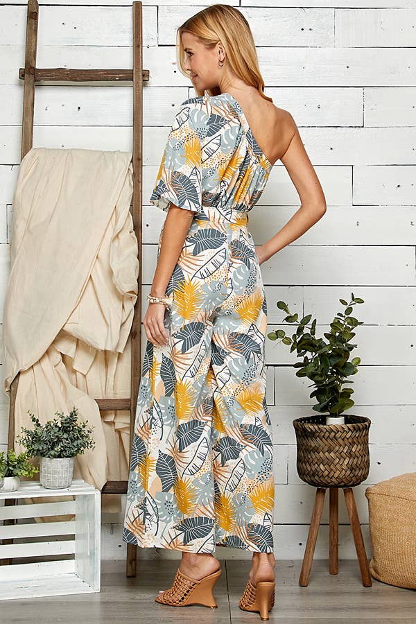 One Shoulder Floral Wide Leg Jumpsuit 5046IMJ-A