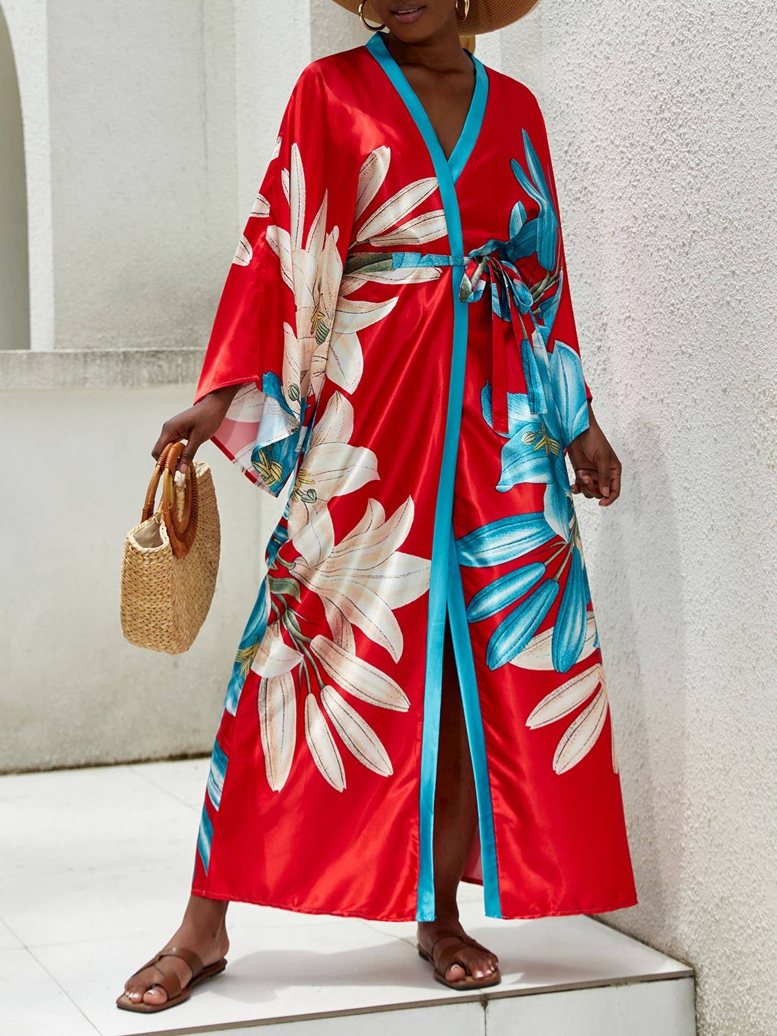 Satin Ethnic Multi Floral Printed Kimono 10 Colors