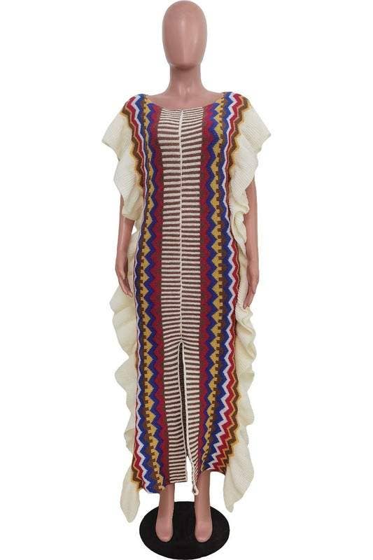Knitted ruffle long dress
