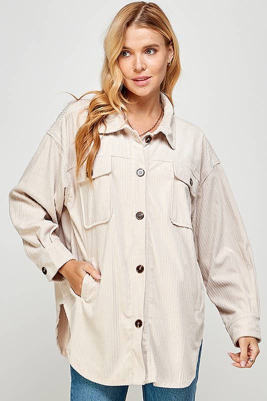 Corduroy Oversized Jacket with Pockets