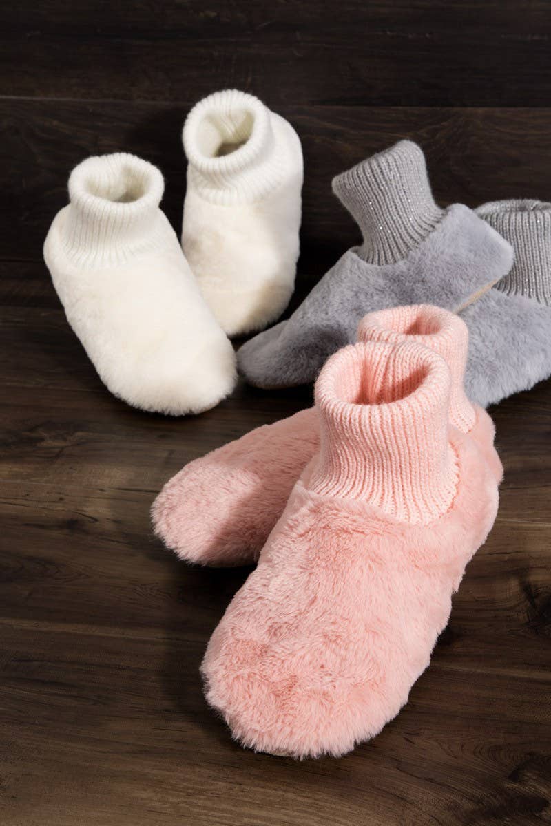 Metallic Ribbed Fur Slippers