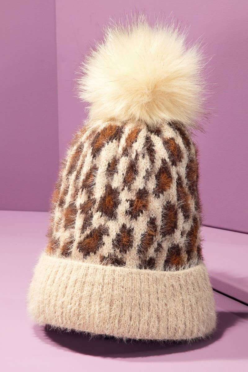 Leopard Pattern Eyelash Beanie