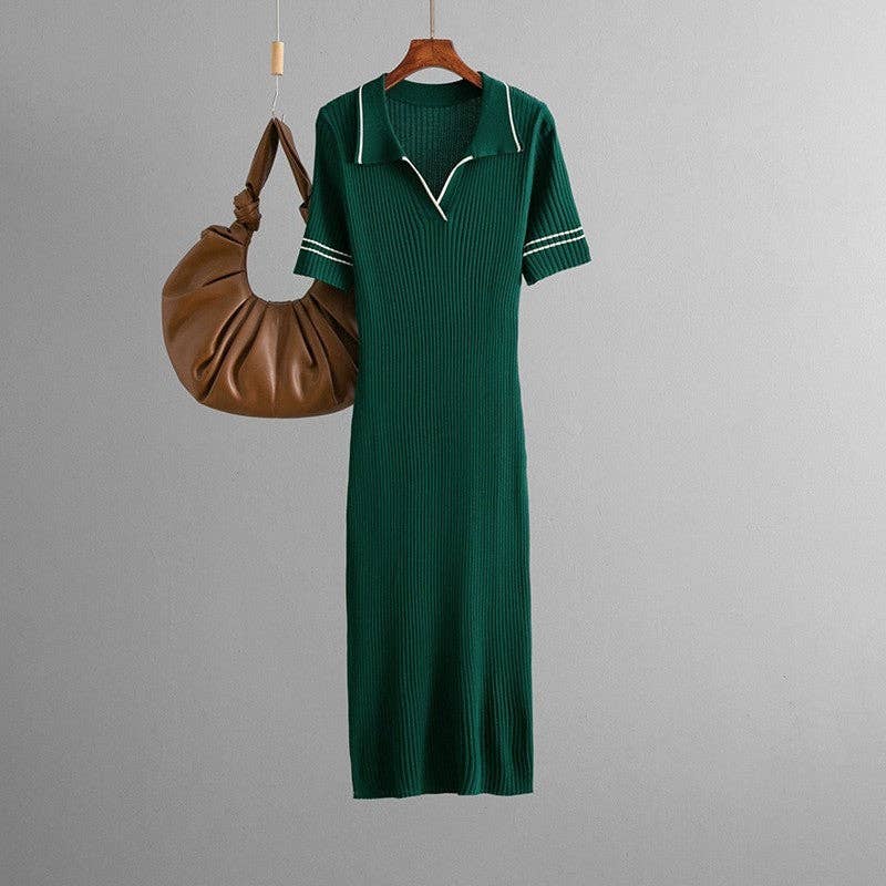 Colorblock Polo Knit Dress