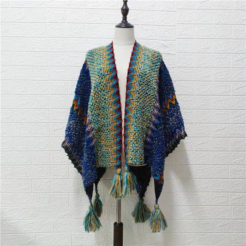 Western Colorful Crochet Patterned kimono shawl