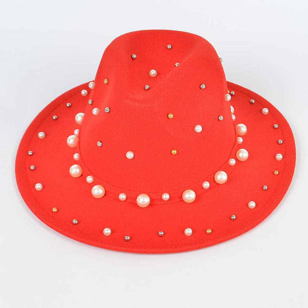 Fedora Hat W/pearls And Metal