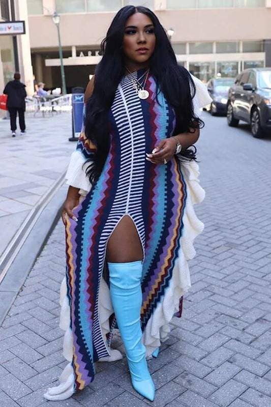 Knitted ruffle long dress