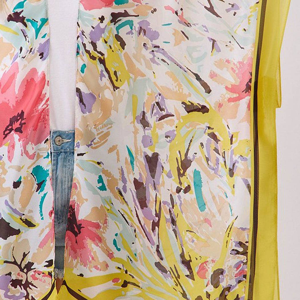 Abstract Floral Print Silky Feel Kimono