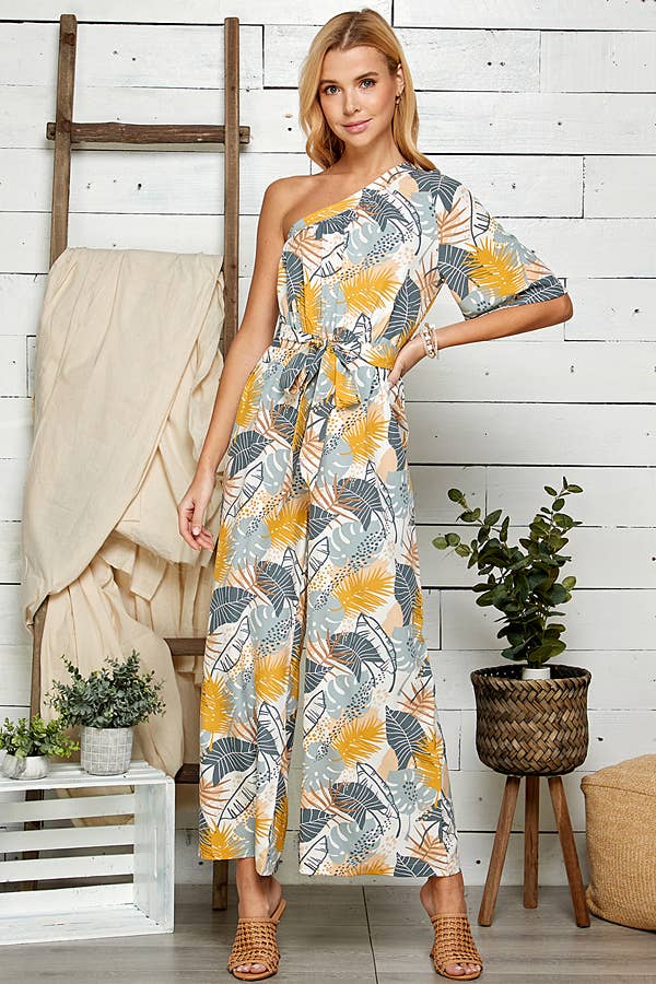 One Shoulder Floral Wide Leg Jumpsuit 5046IMJ-A