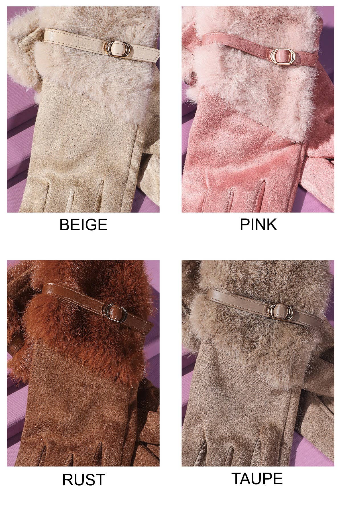 Faux Fur Smart Touch Gloves with Strap Cuff