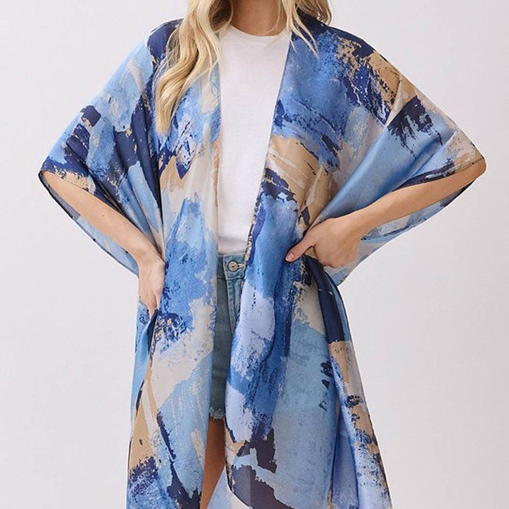 Abstract Modern Art-Inspired Print Silky Feel Kimono