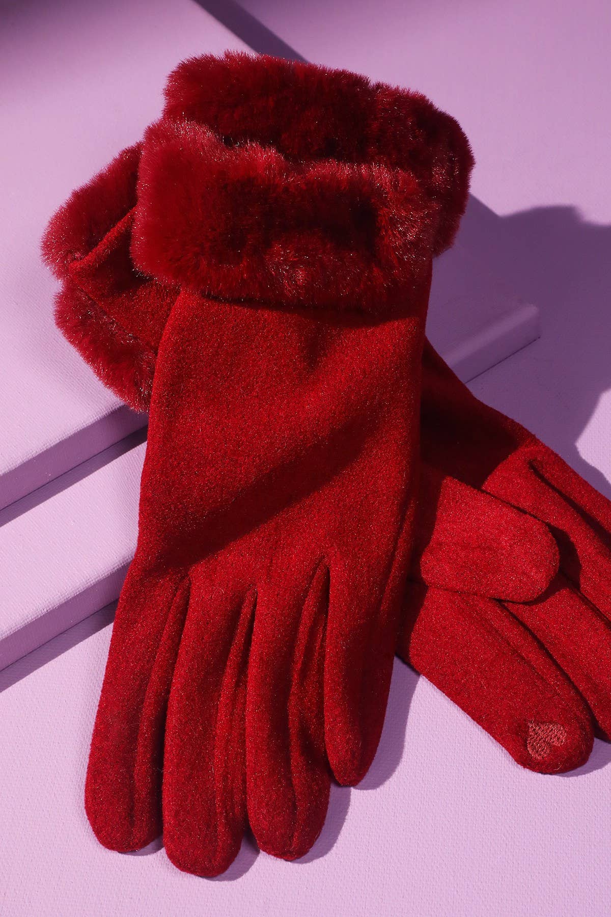 Double Faux Fur Cuff Smart Touch Gloves