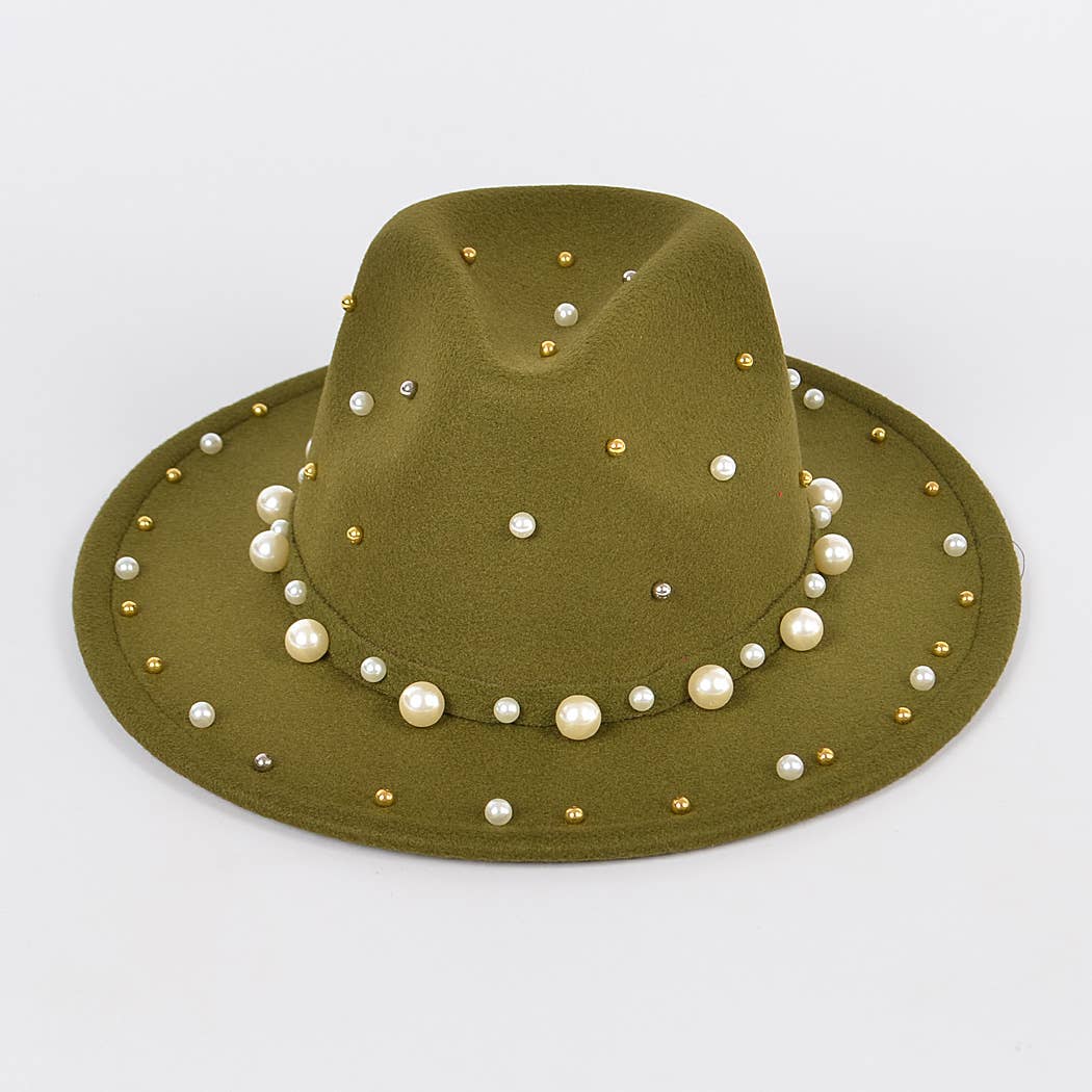 Fedora Hat W/pearls And Metal