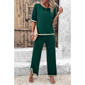 Two Pieces Outfits Knit Short Sleeve Wide Leg Lounge Sets