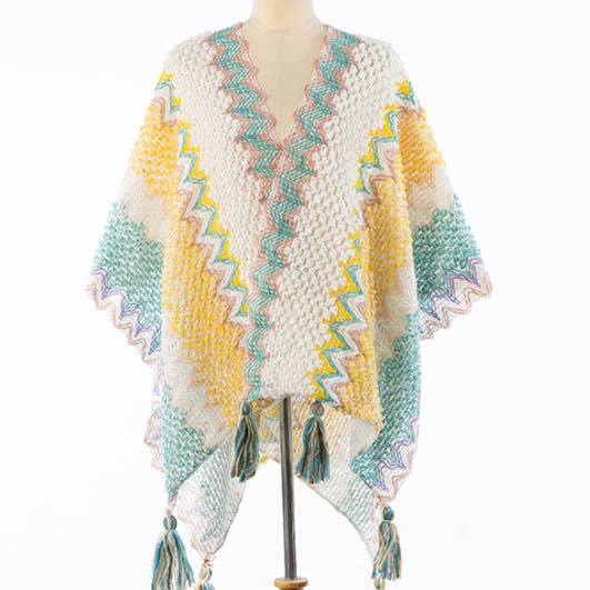 Western Colorful Crochet Patterned kimono shawl