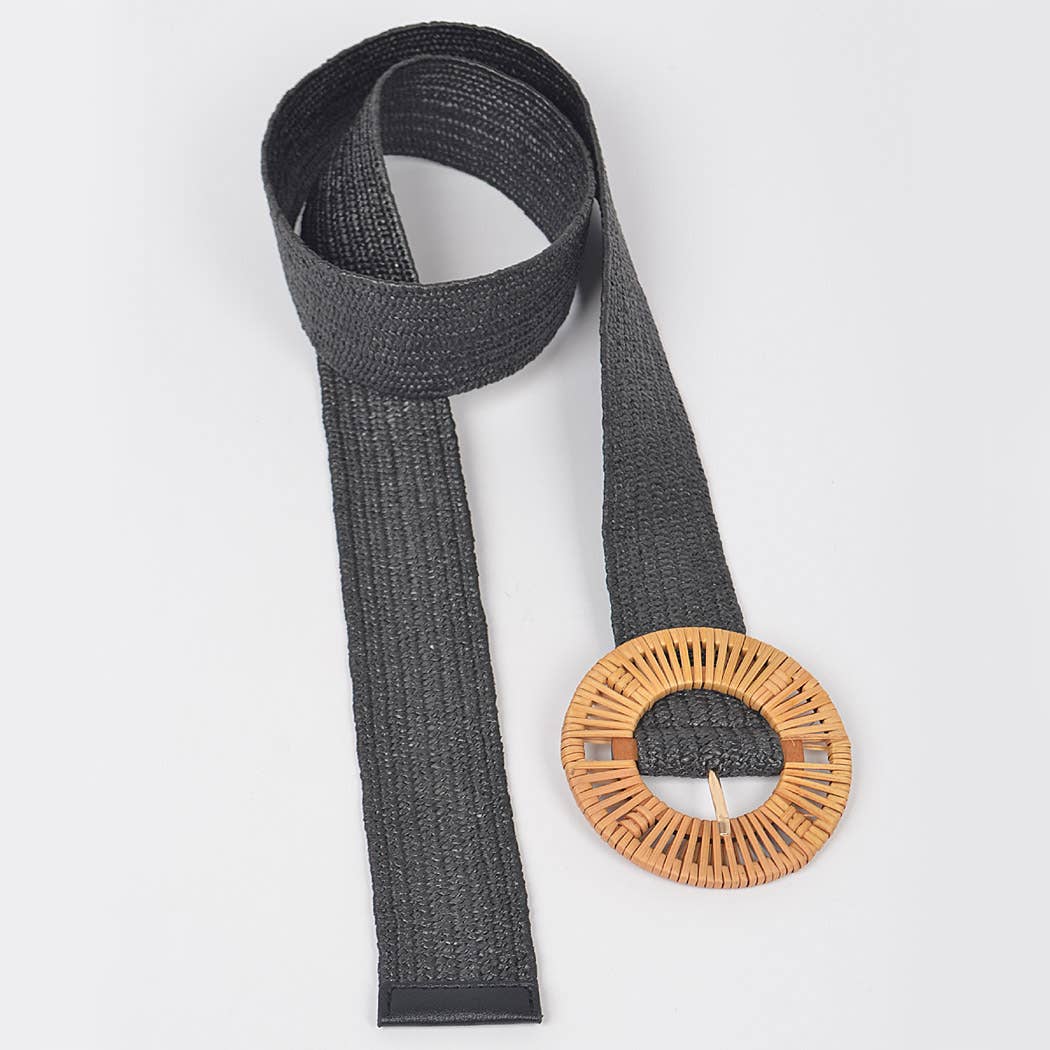 Handmade Bamboo Buckle Plus Size Stretch Straw Belt