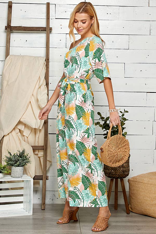 One Shoulder Floral Wide Leg Jumpsuit 5046IMJ-A