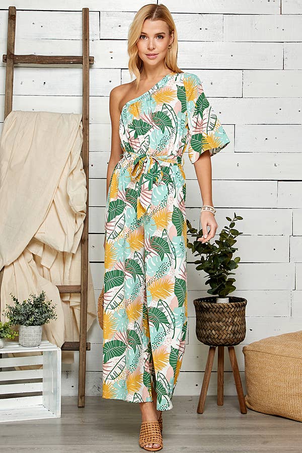 One Shoulder Floral Wide Leg Jumpsuit 5046IMJ-A