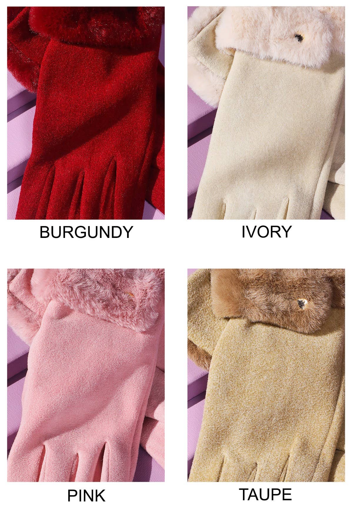 Double Faux Fur Cuff Smart Touch Gloves